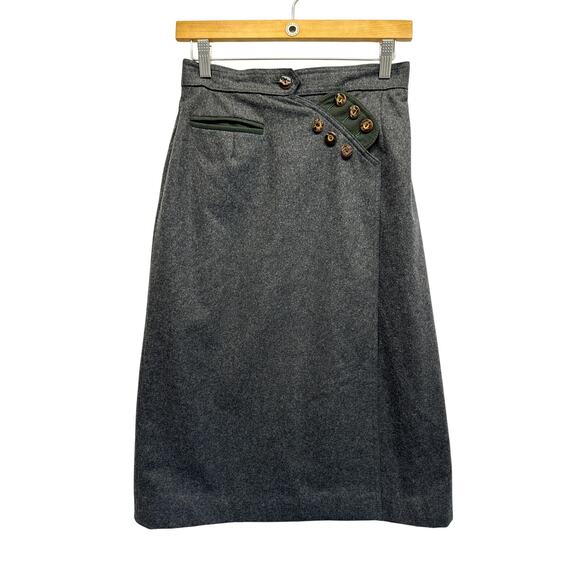 Lodenfrey Austrian Wool Skirt Gray Trim Button Detail Lined 70% Wool Size 38 (6) - Picture 1 of 11